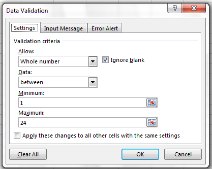 Image of Data Validation window for validating plot values